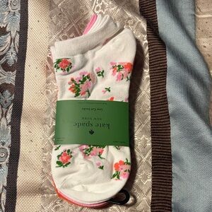 kate spade White Low-Cut Socks with Pink & Green Floral Print